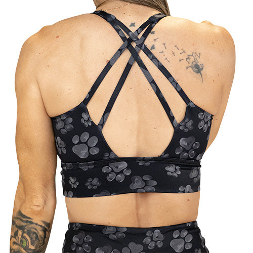 paw print sports bra back