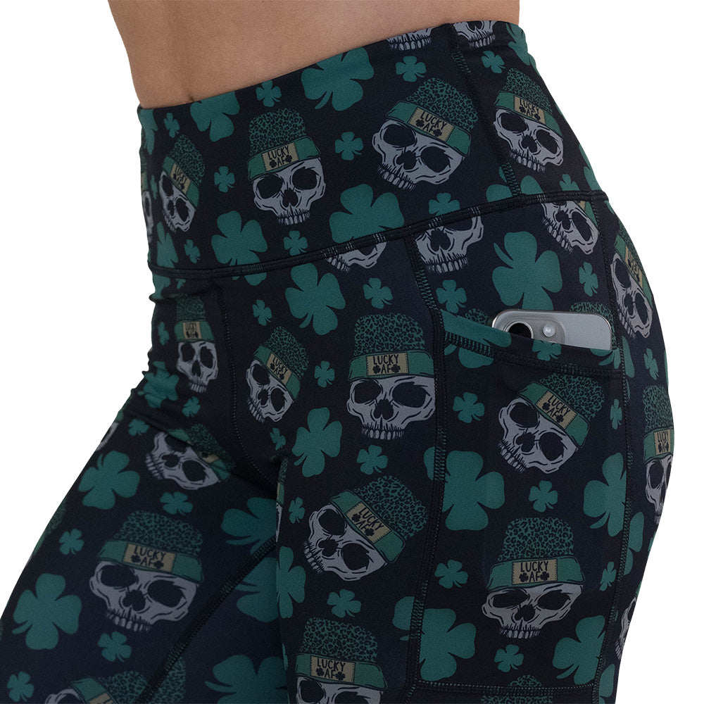 side pocket on the skull and shamrock print leggings