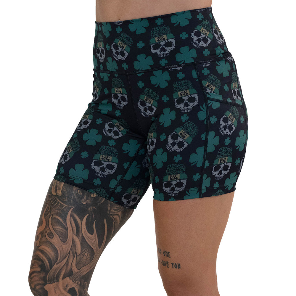 5 inch skull and shamrock print shorts