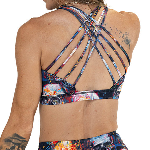 back of skull paint splatter sports bra