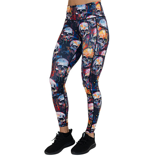 full length skull paint splatter leggings