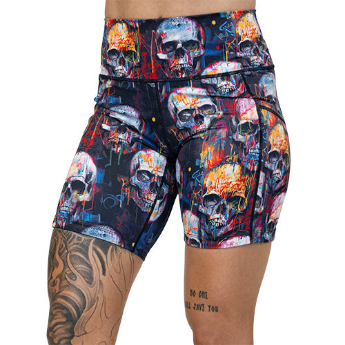7 inch skull paint splatter shorts