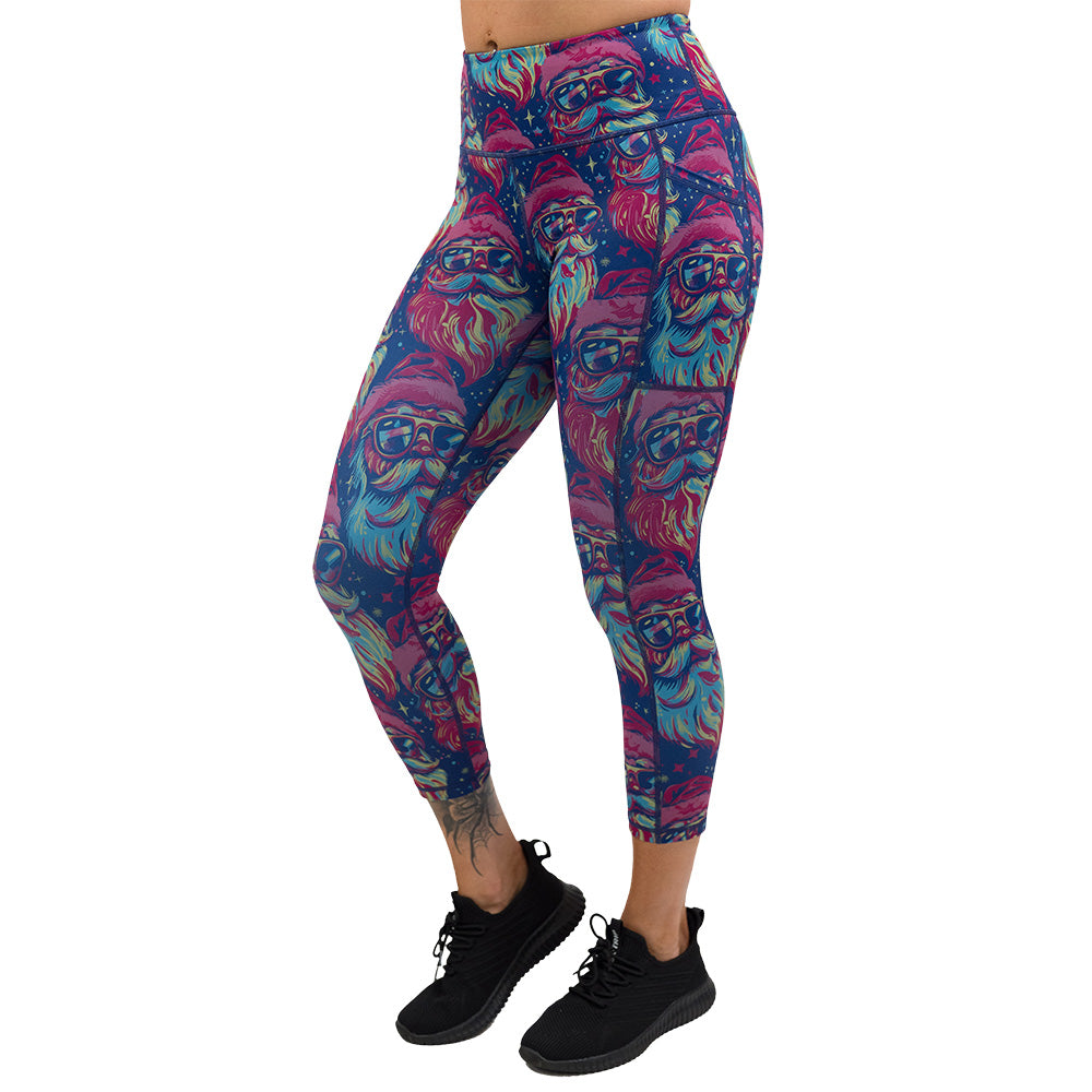 Colorful leggings with santa wearing sunglasses pattern