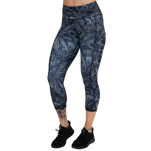 capri length grey and black smoke patterned leggings