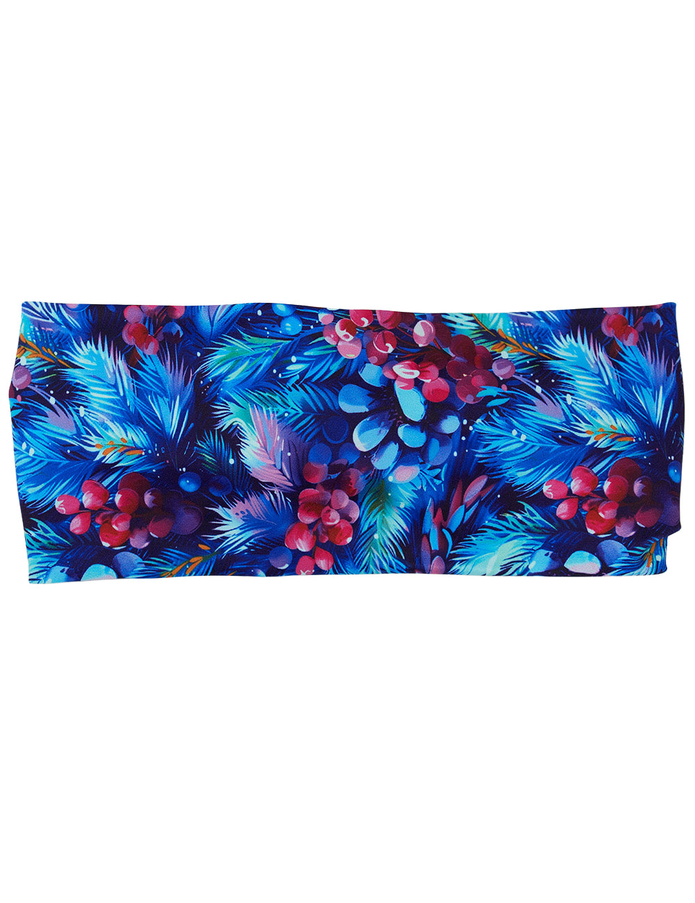 front of the winter berries among blue leaves headband against a white background