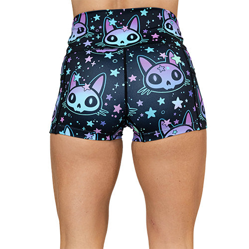 back of the alien cat with stars 2.5 inch shorts against a white background
