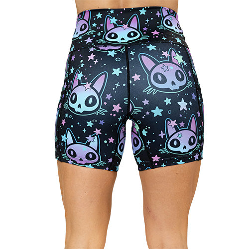 back of the alien cat with stars 5 inch shorts against a white background