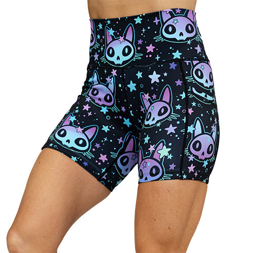 alien cat with stars 5 inch shorts facing the front against a white background
