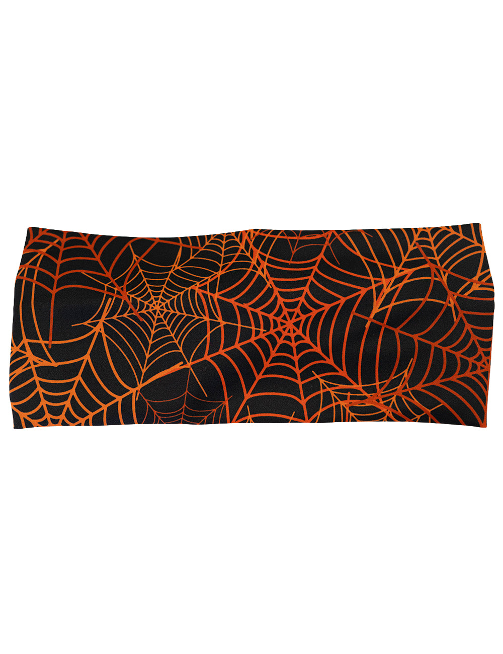 front of the black and orange spider web headband against a white background