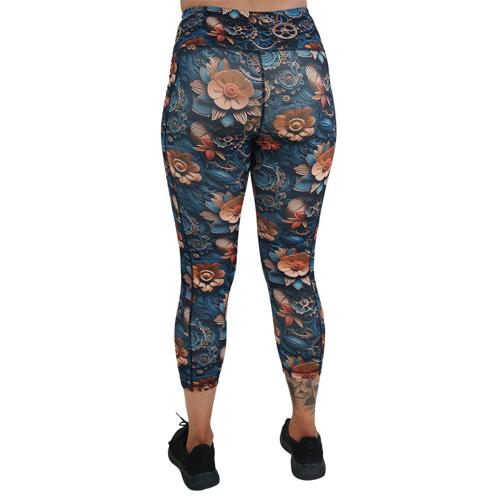 back of the mechanical flower print leggings