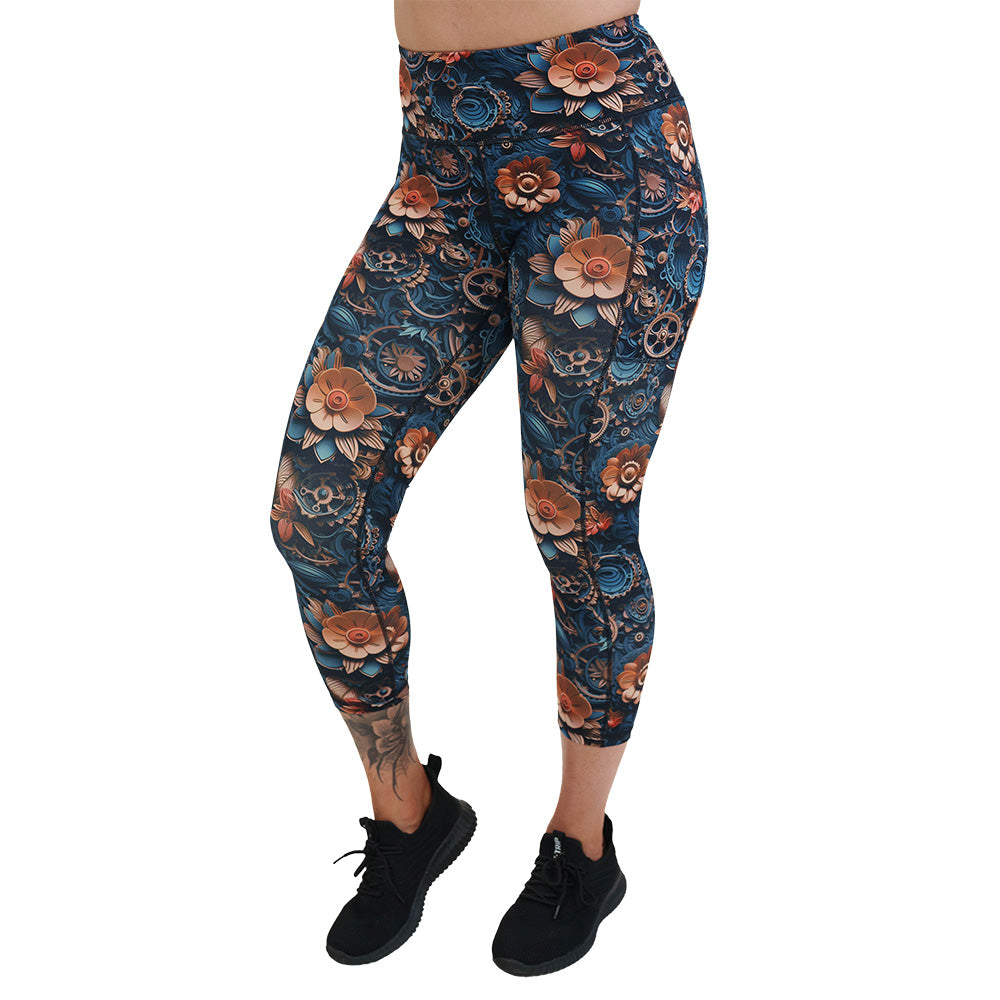 mechanical flower print leggings