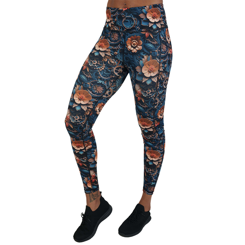 mechanical flower print leggings