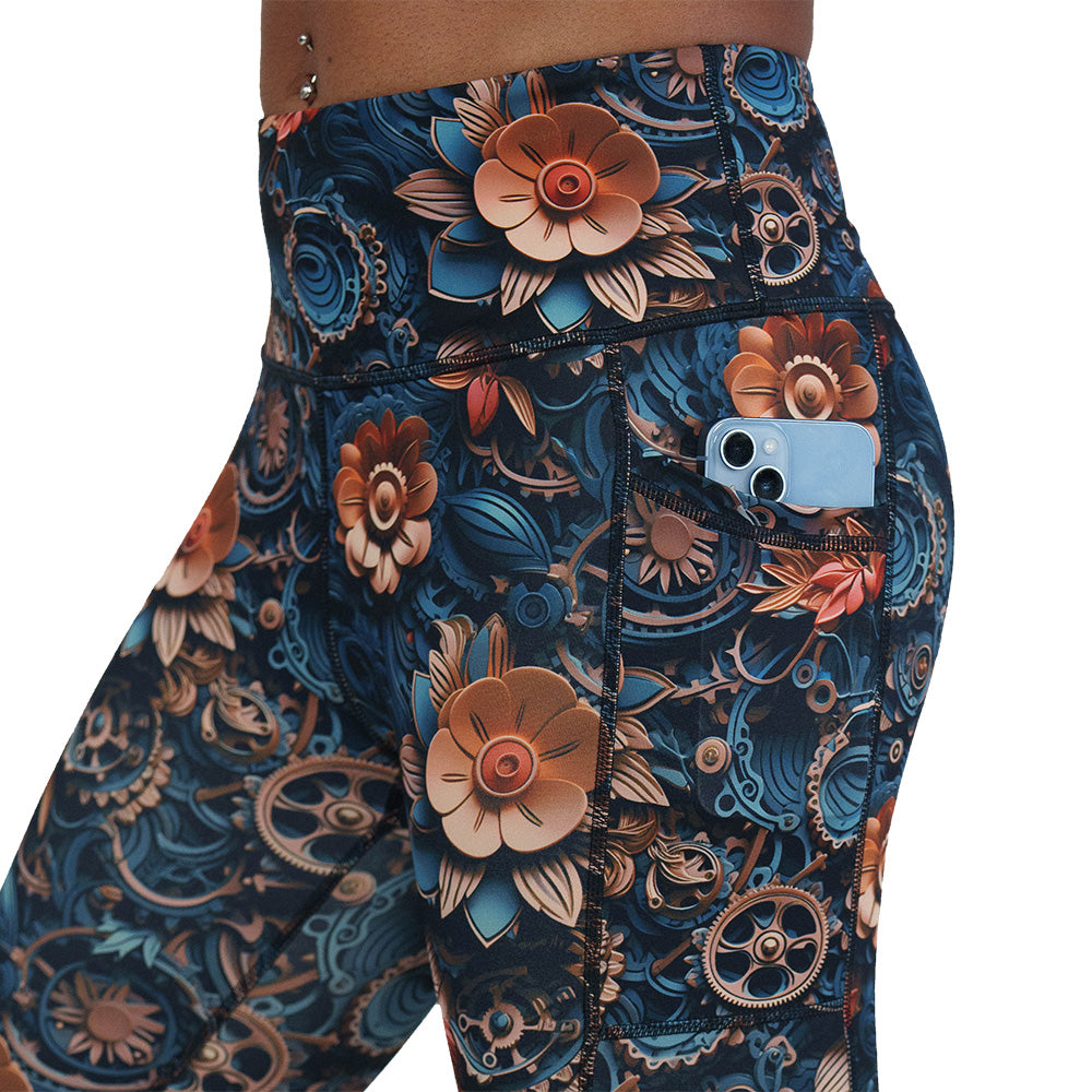 mechanical flower print leggings