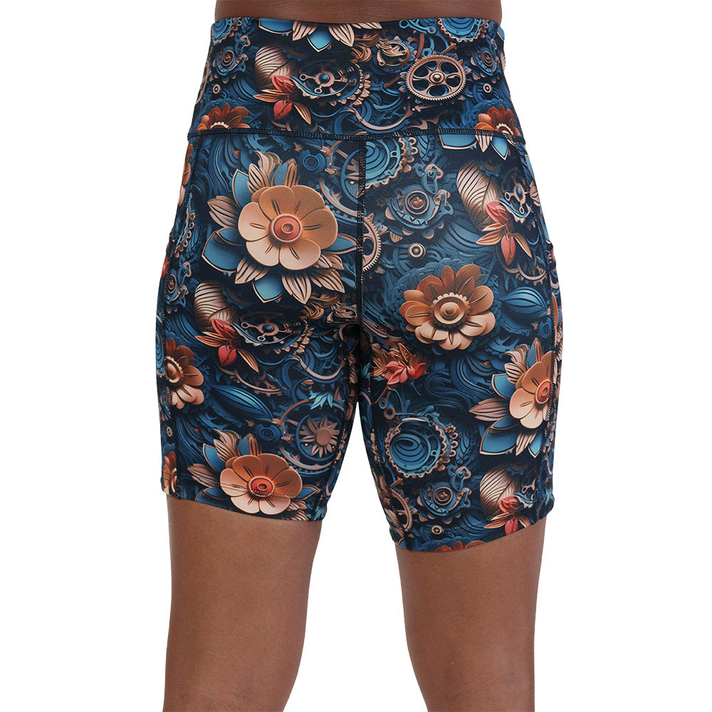 back of the mechanical flower print shorts