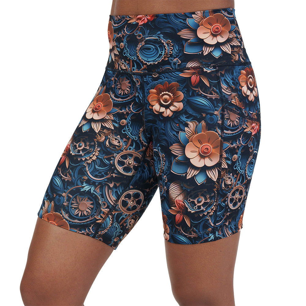 mechanical flower print shorts
