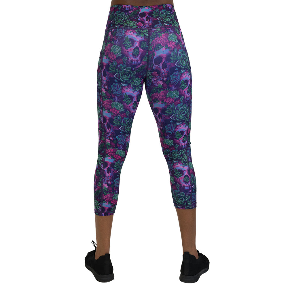 back of the Floral and skull patterned leggings
