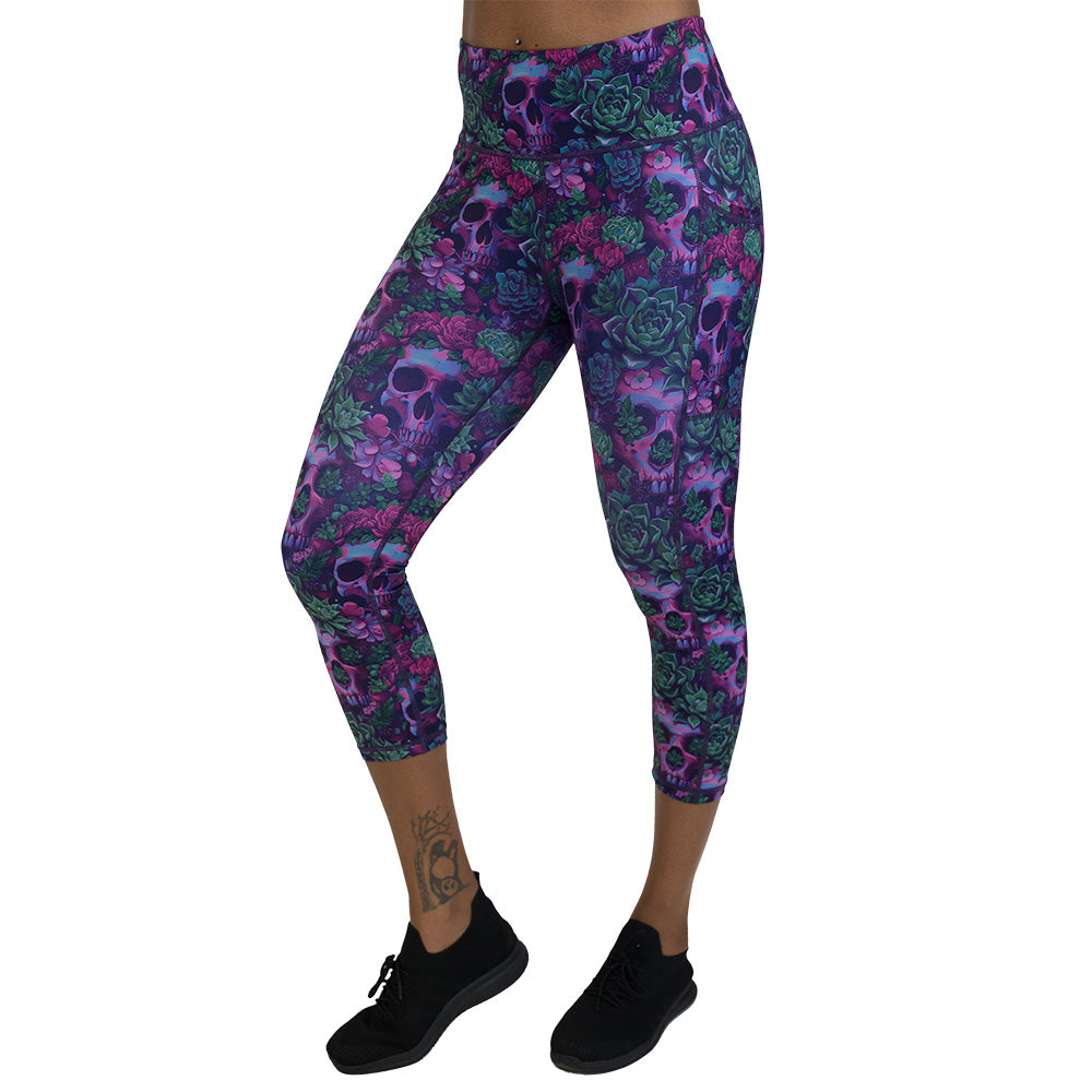Floral and skull patterned leggings