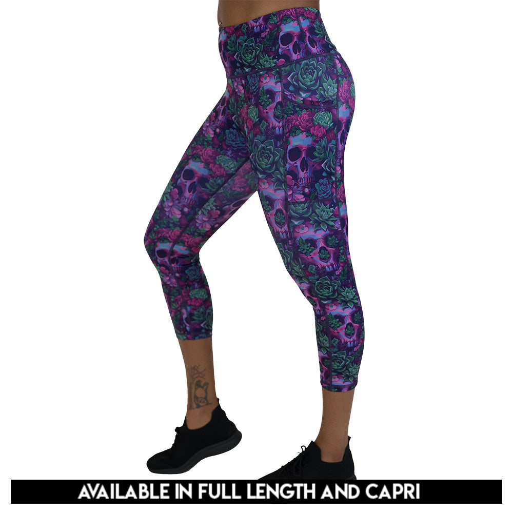 Floral and skull patterned leggings available in full and capri length