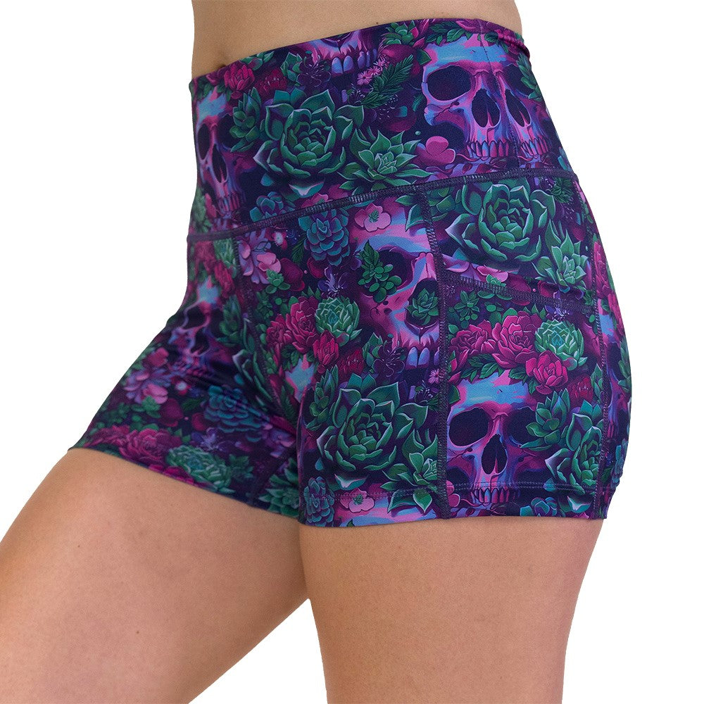 Floral and skull patterned shorts