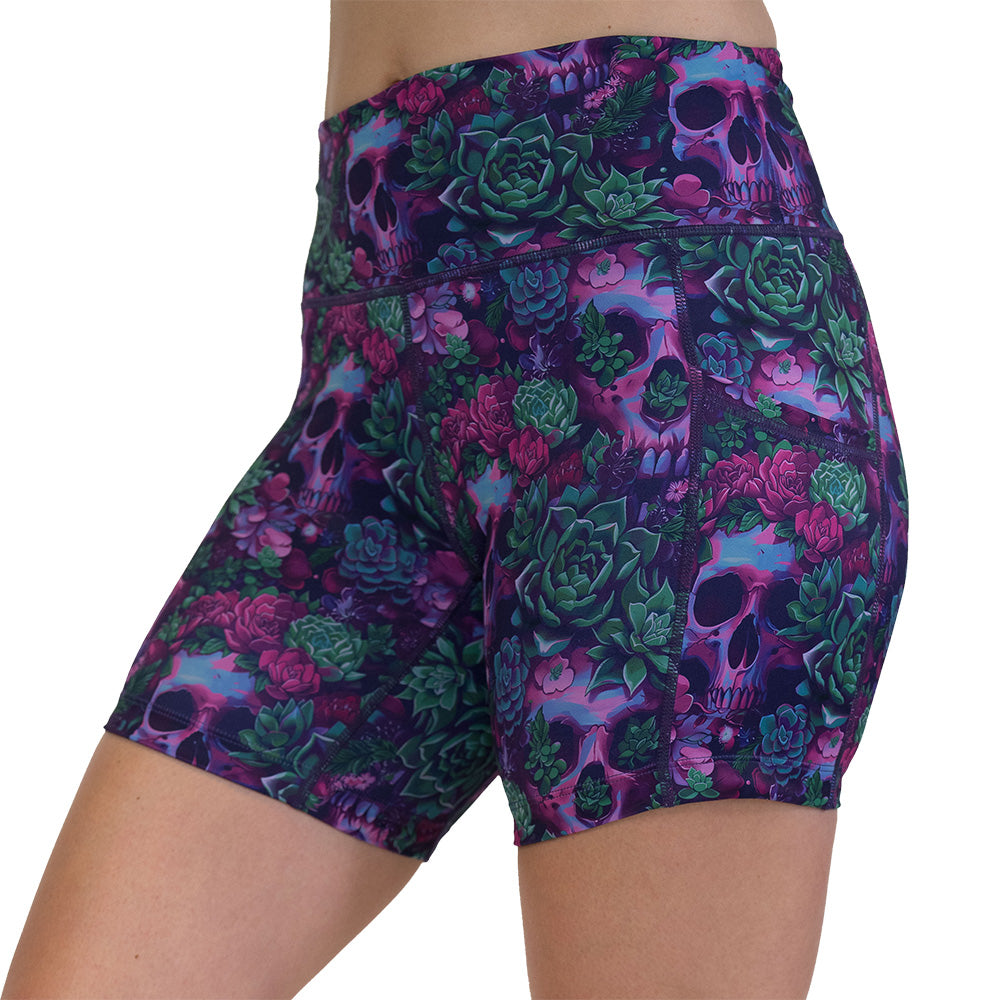 Floral and skull patterned shorts