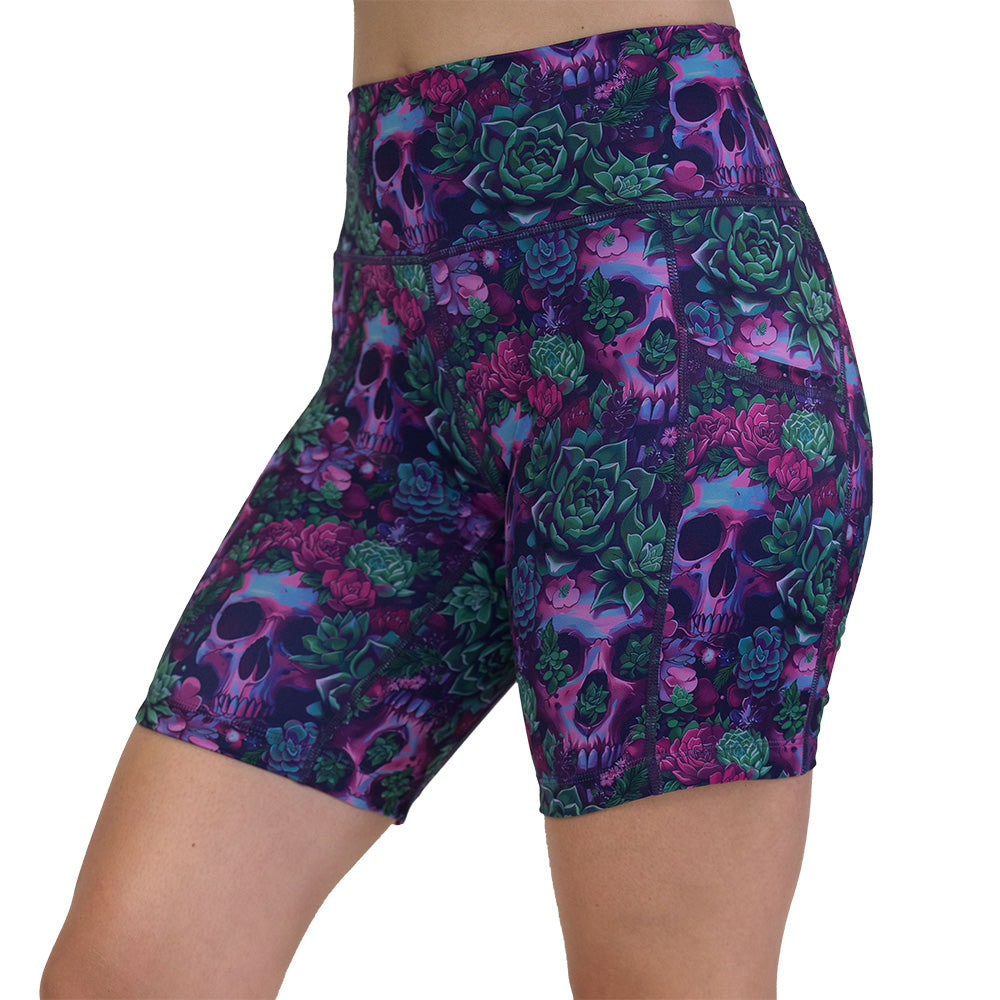 Floral and skull patterned shorts