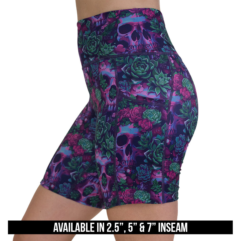 Floral and skull patterned shorts available in 2.5, 5 & 7 inch inseams