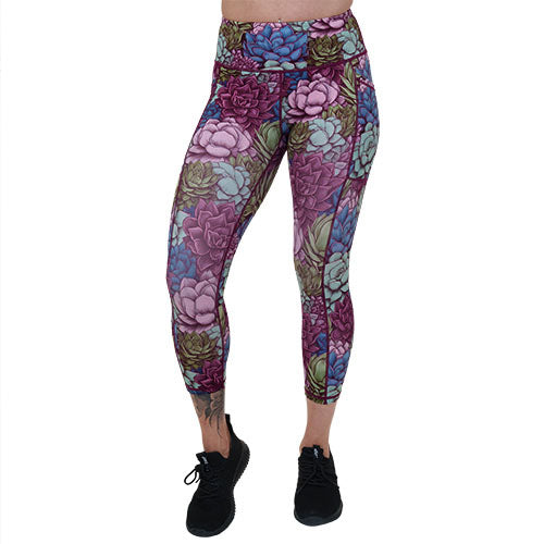 capri length colorful succulents leggings