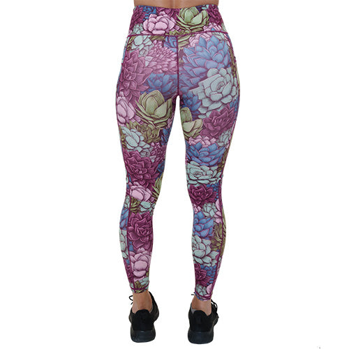 back of full length colorful succulents leggings