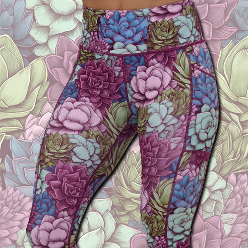colorful succulents leggings