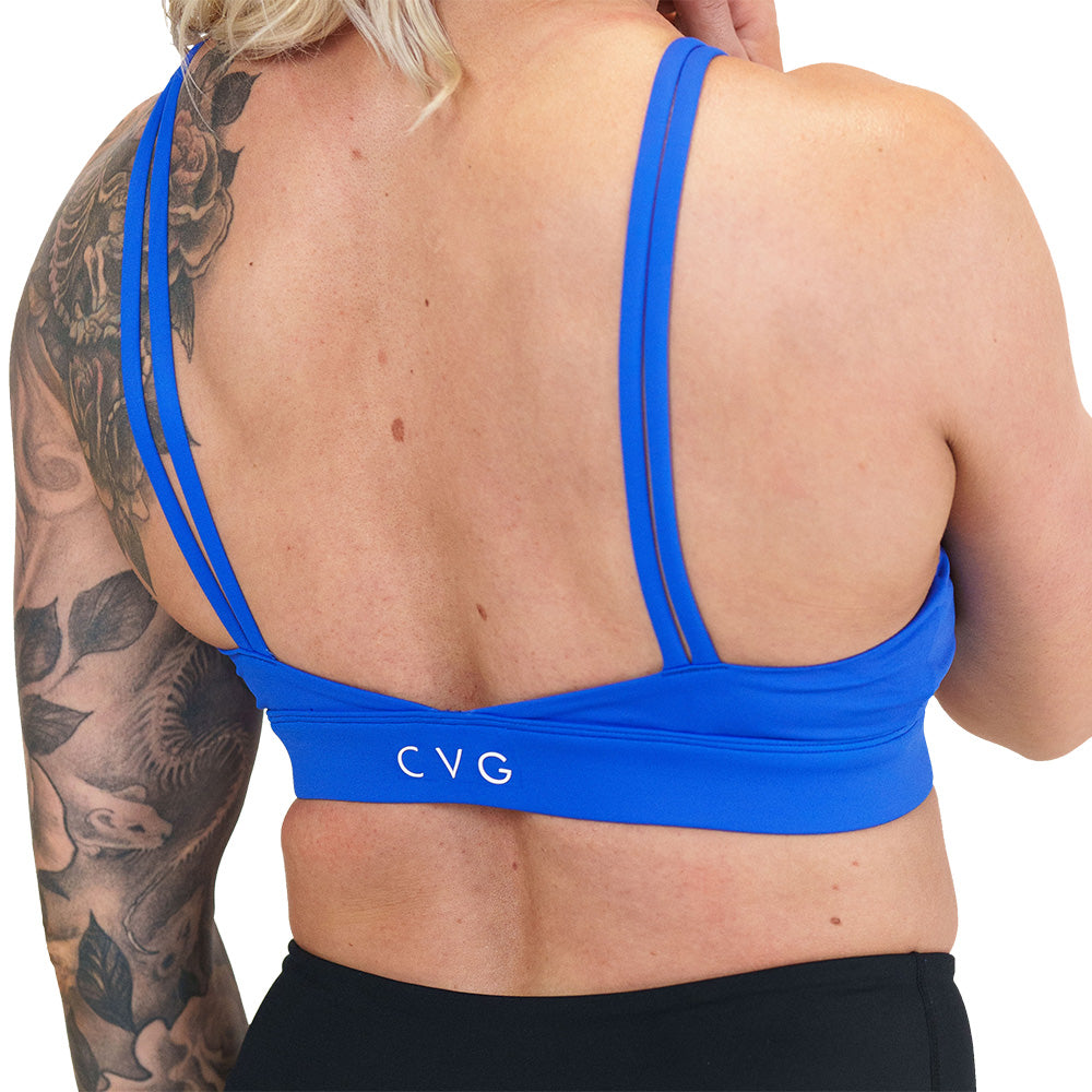 back of the Royal Blue sports bra