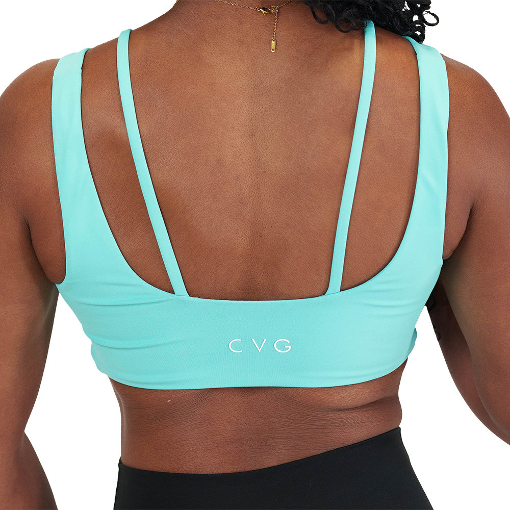 back of the Turquoise sports bra