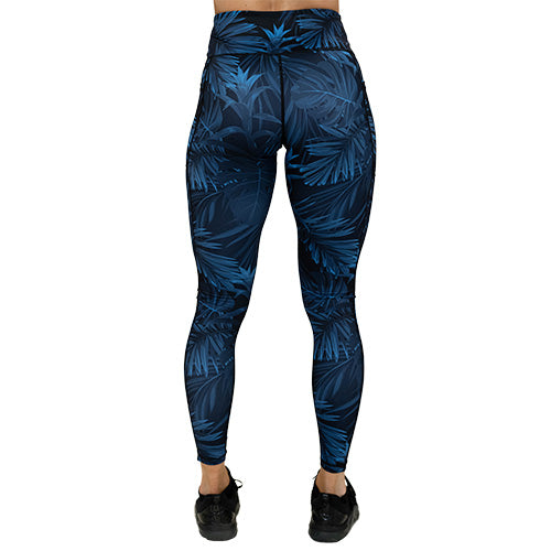 blue palm leaf leggings back