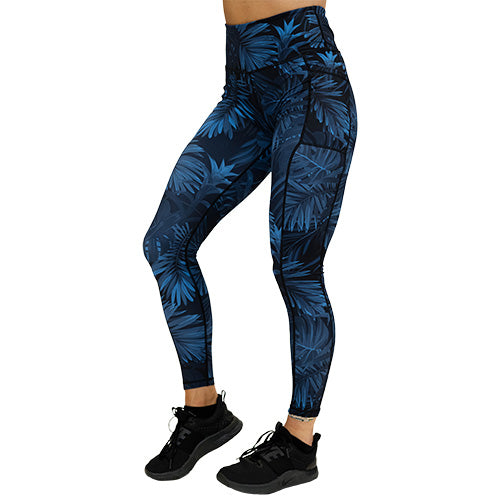 blue palm leaf leggings