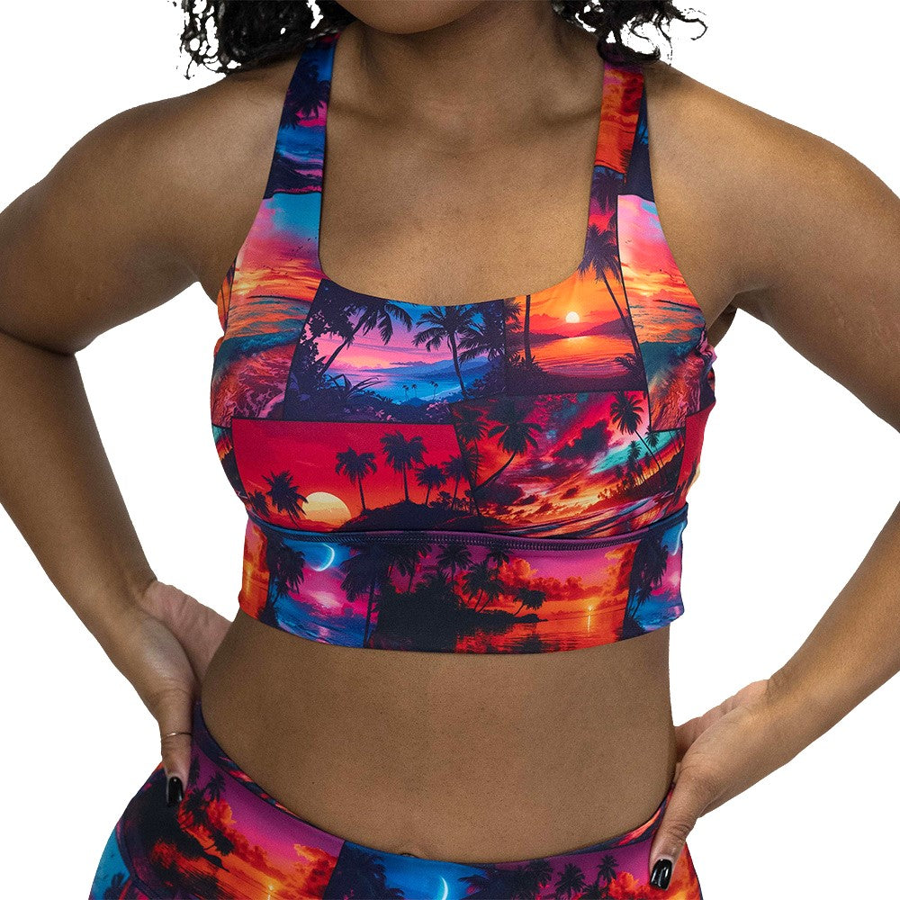 sunset patterned sports bra