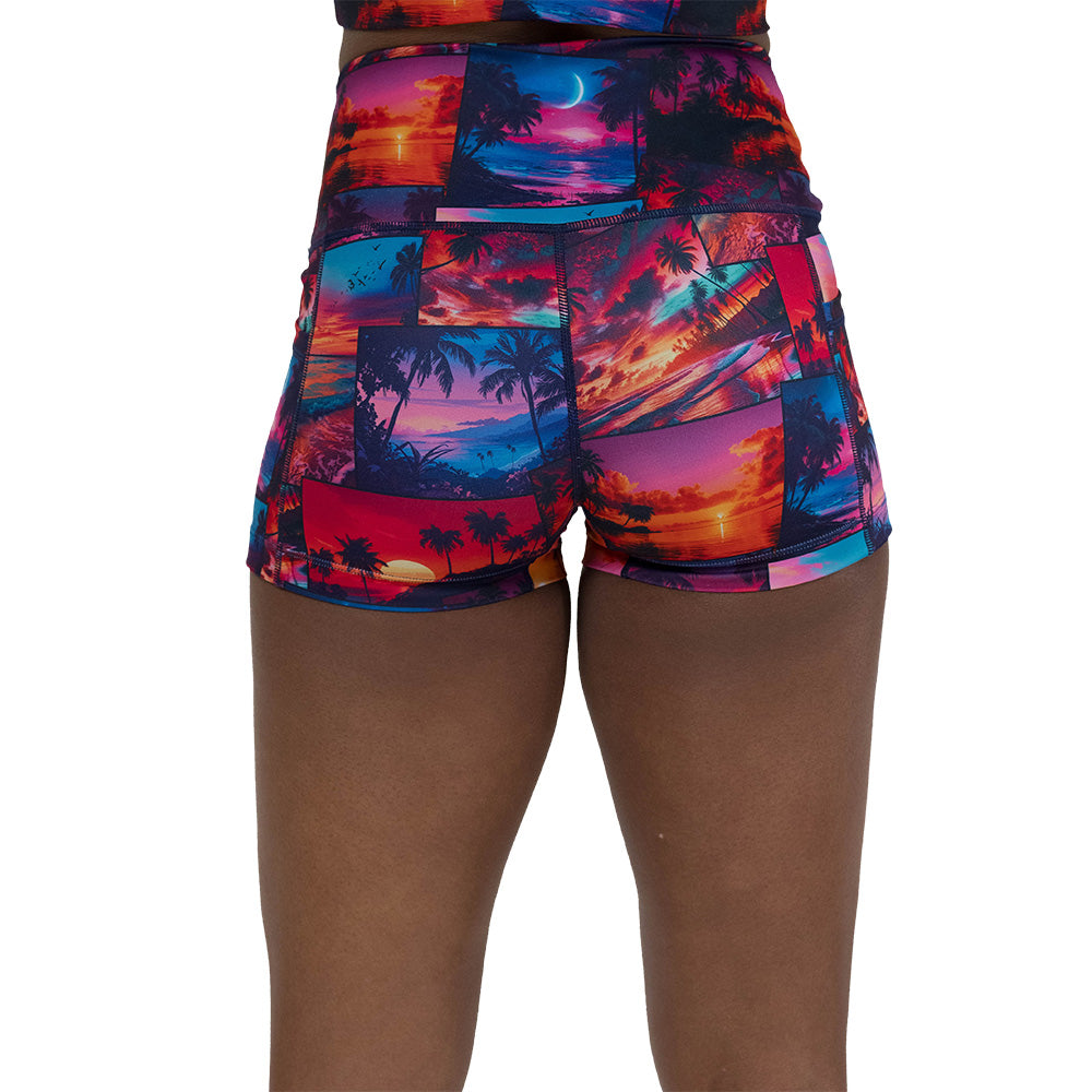 back of the sunset patterned shorts