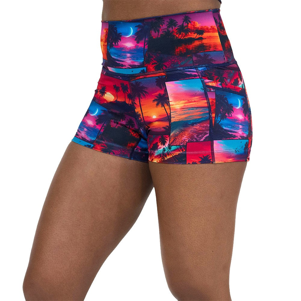 sunset patterned shorts