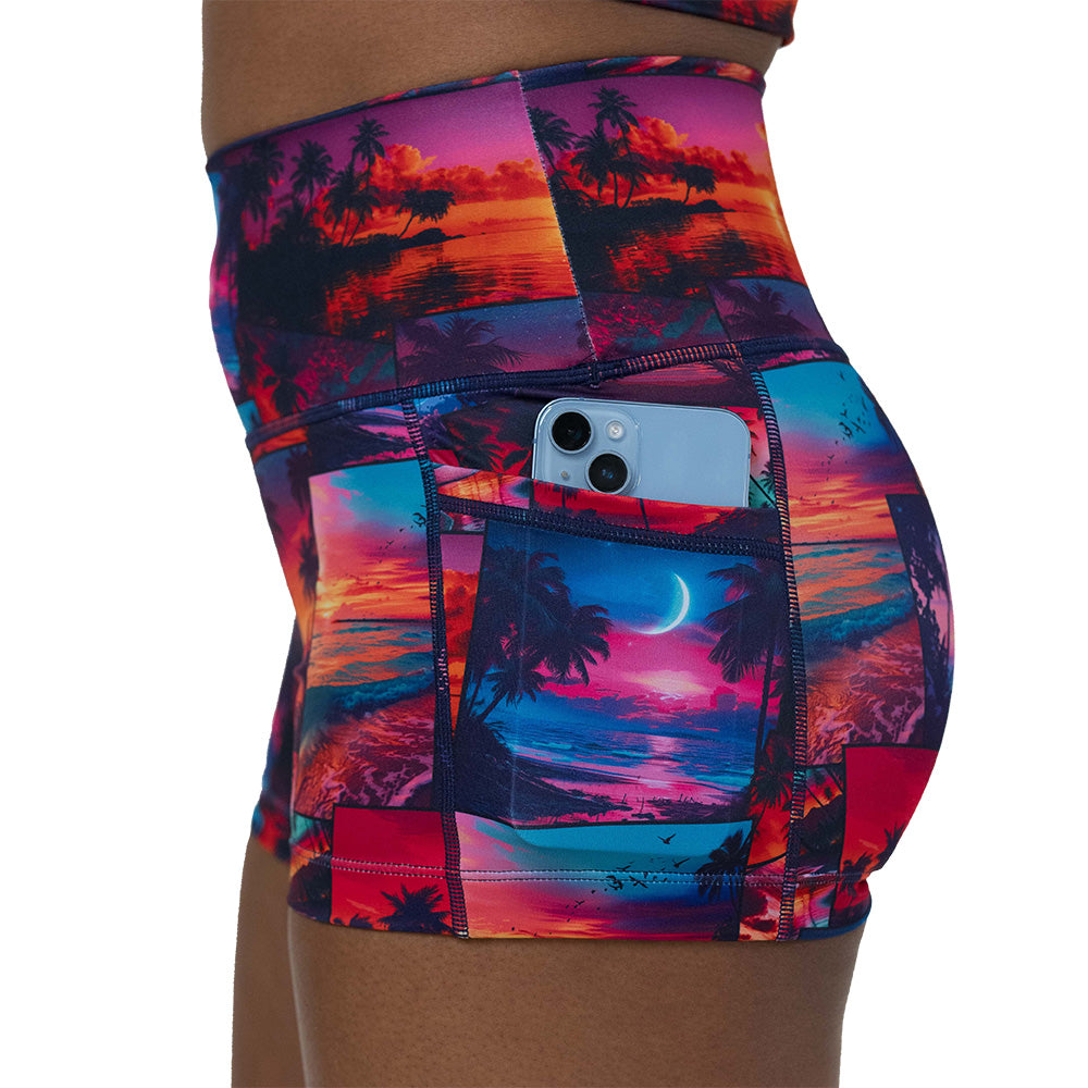 side pocket on the sunset patterned shorts