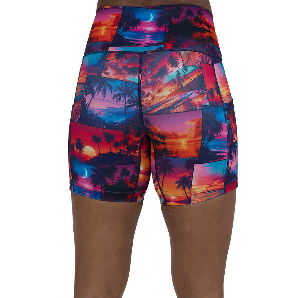 back of the sunset patterned shorts