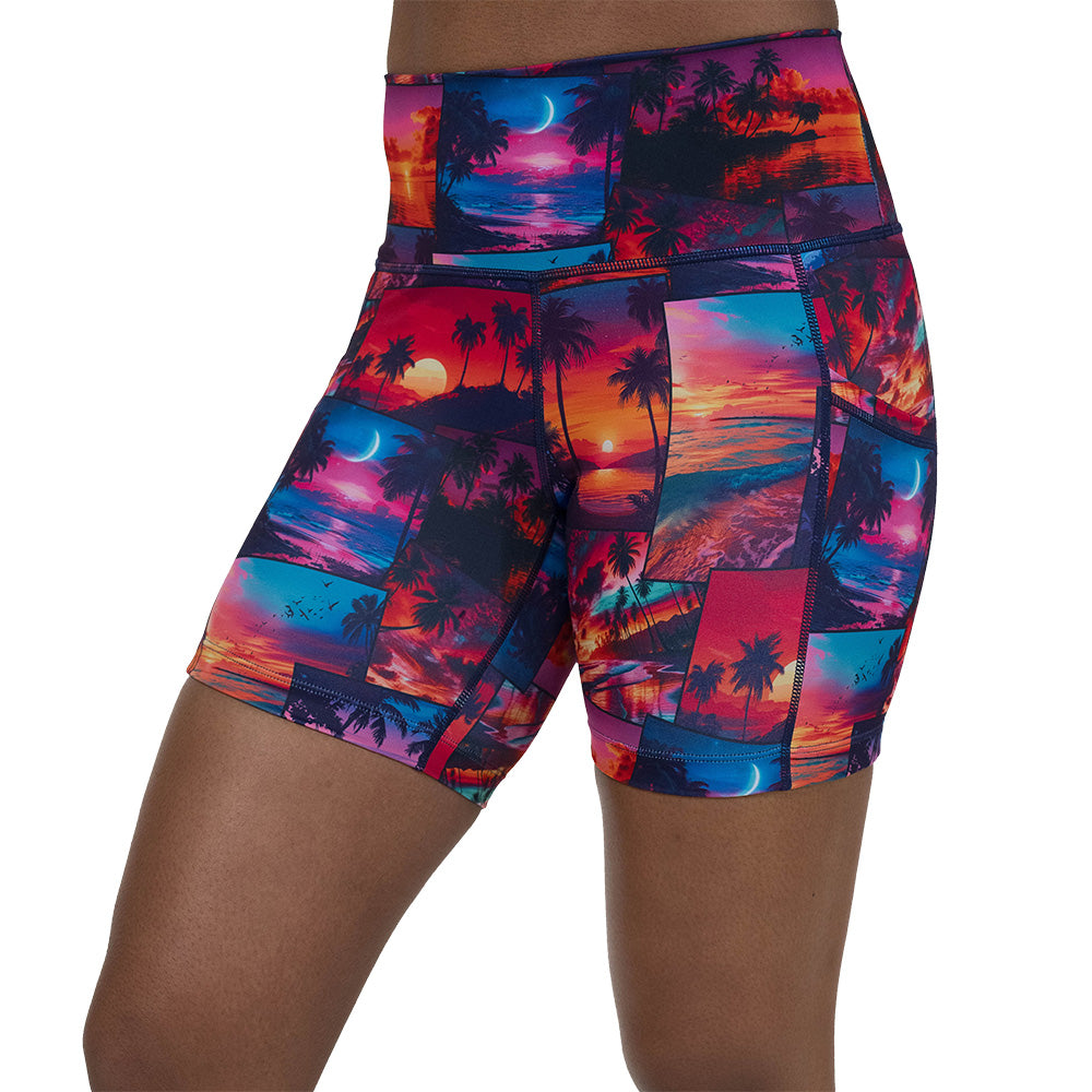 sunset patterned shorts