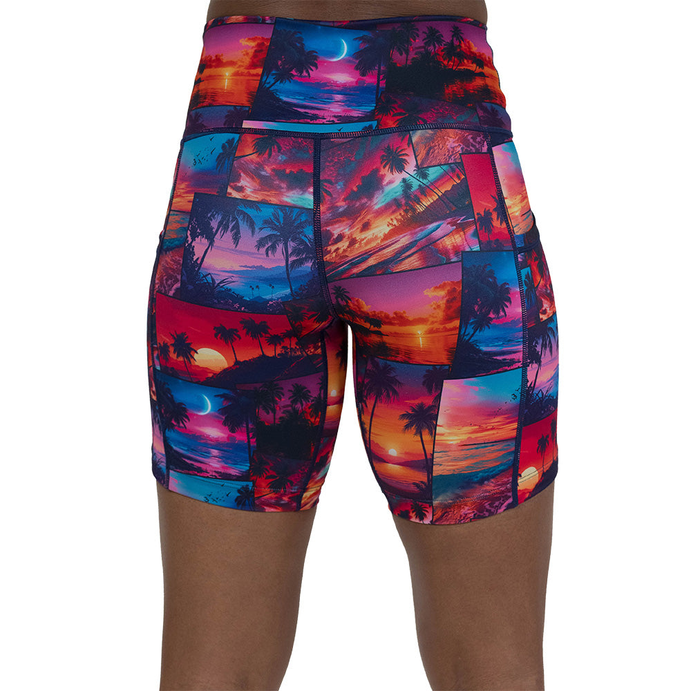 back of the sunset patterned shorts