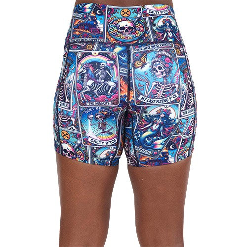 back of the 5 inch tarot cards print shorts against a white background