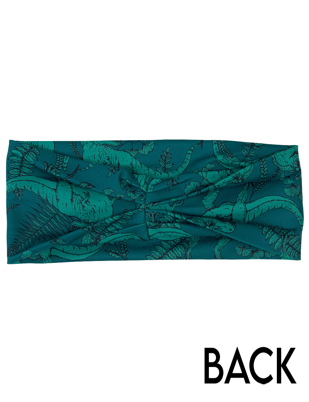 back of the teal t-rex headband against a white background