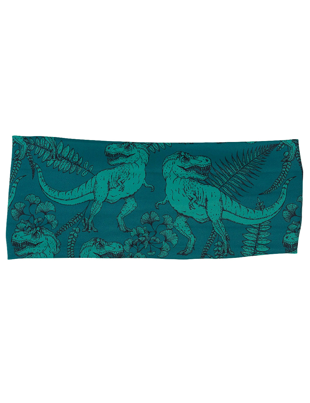 front of the teal t-rex headband against a white background