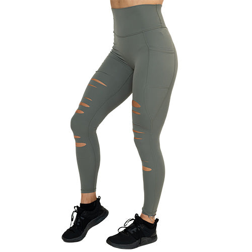 full length ripped sage green leggings