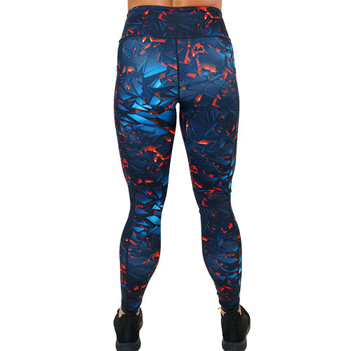 back of full length lava themed leggings
