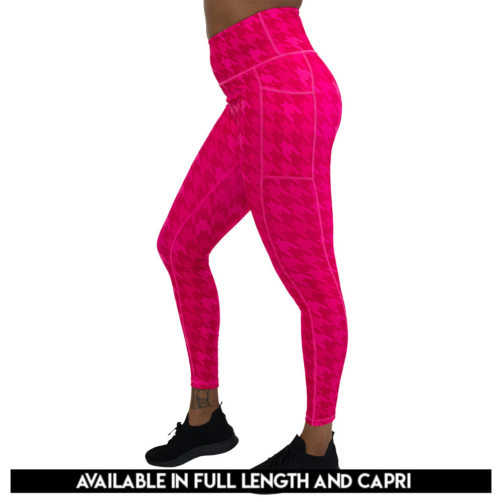 pink houndstooth leggings available in capri and full length