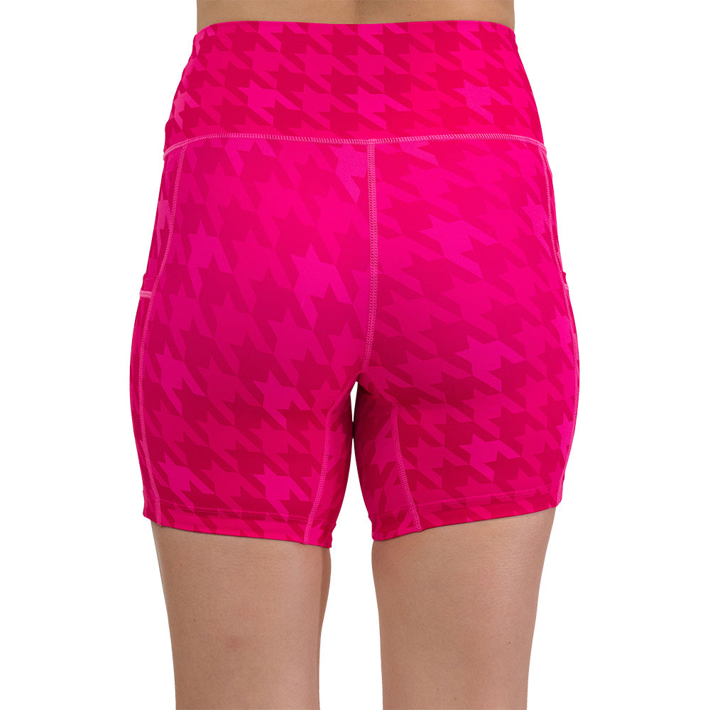 back of the pink houndstooth shorts