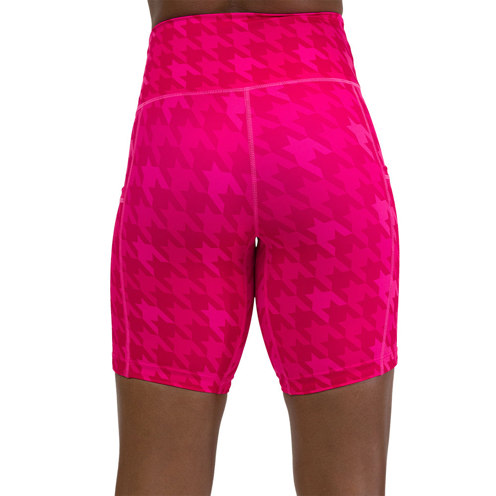 back of the pink houndstooth shorts