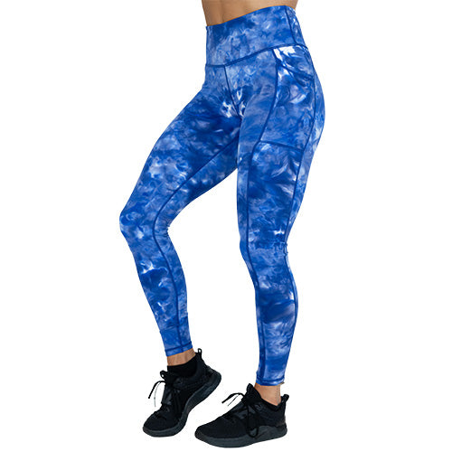 full length blue dye hard leggings