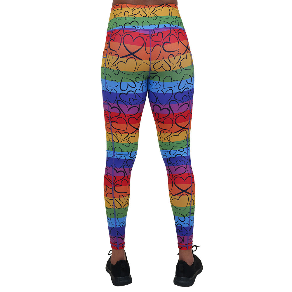 back of the rainbow and heart outlines patterned leggings